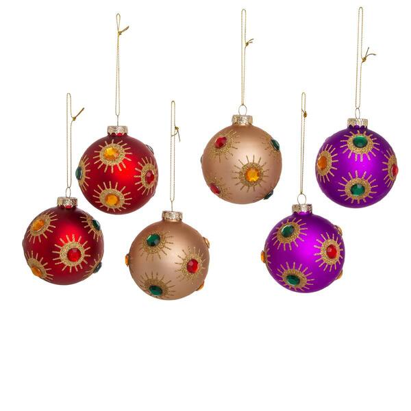 Kurt S. Adler 80MM Starburst Gem Glass Ball Ornaments - Set of 6 - image 