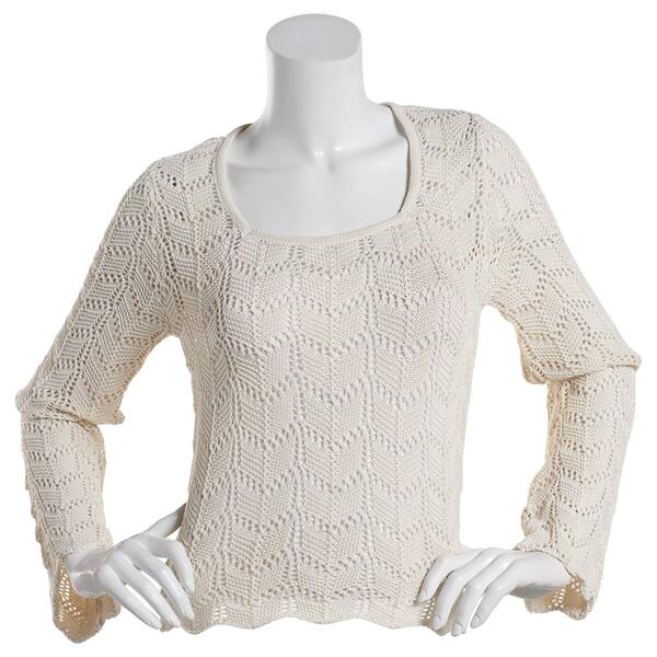 Juniors Poof! Harmony Crochet Pullover Sweater - image 