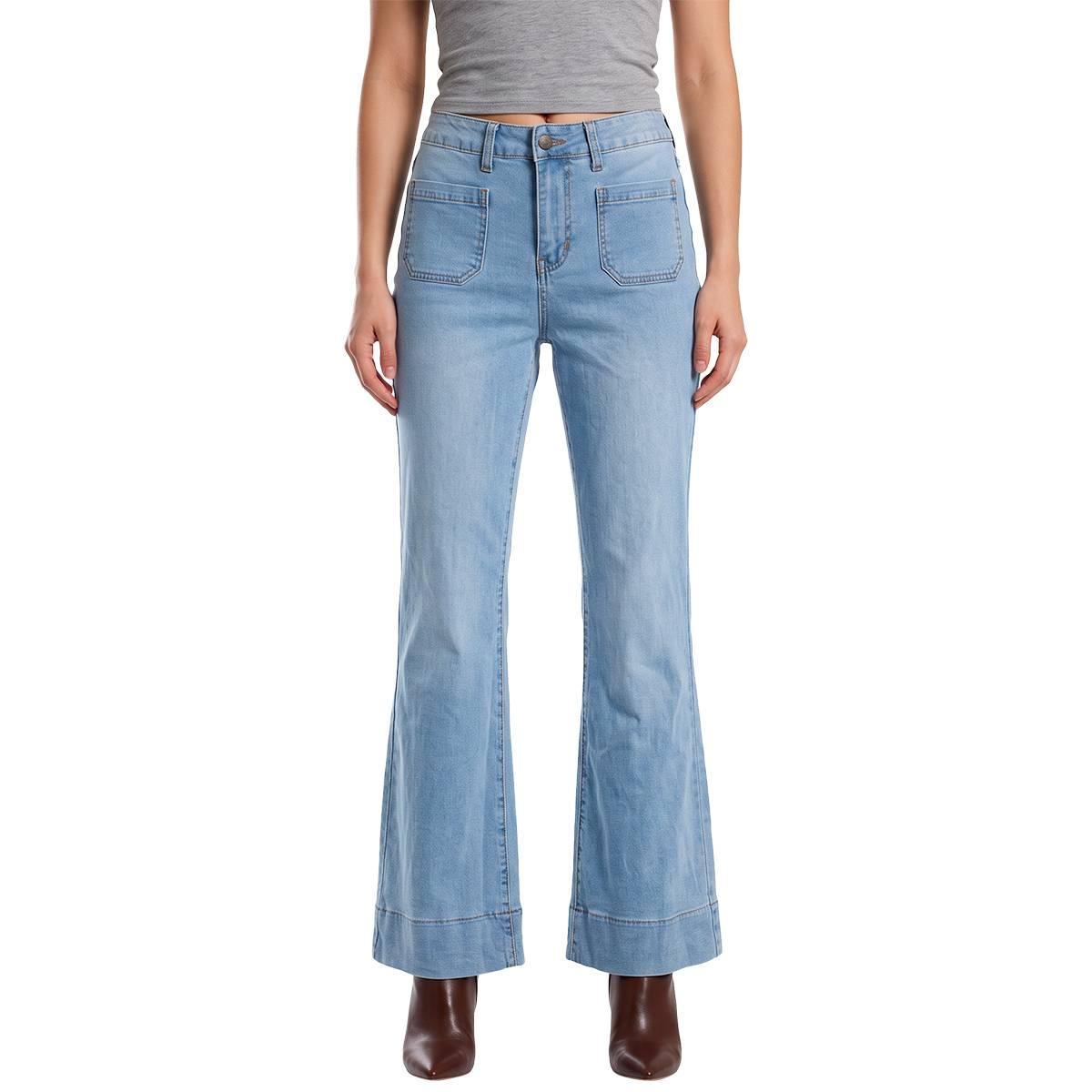 Petite Bleu Mid Rise Patch Pocket Bootcut Jeans