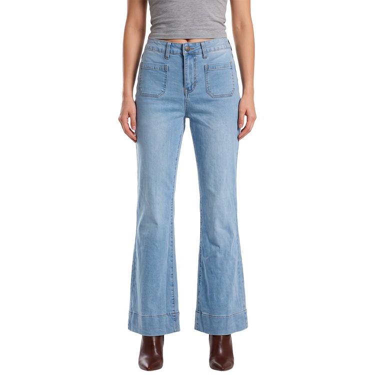 Womens Bleu Mid Rise Patch Pocket Bootcut Jeans
