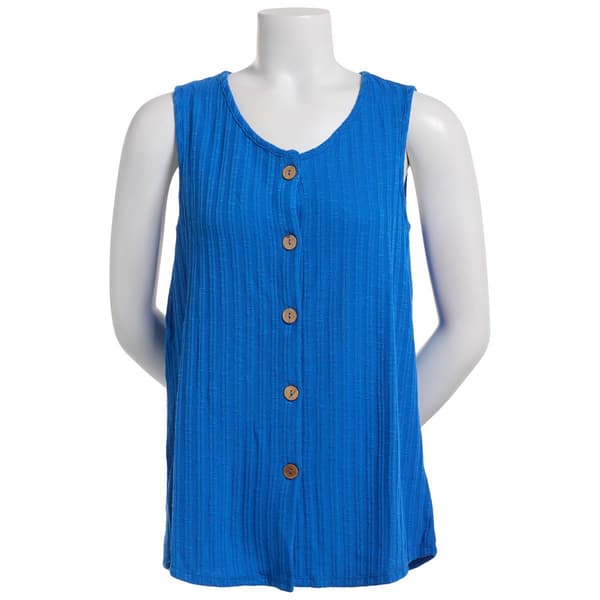 Womens Notations Sleeveless Rib Knit Button Front Blouse - image 