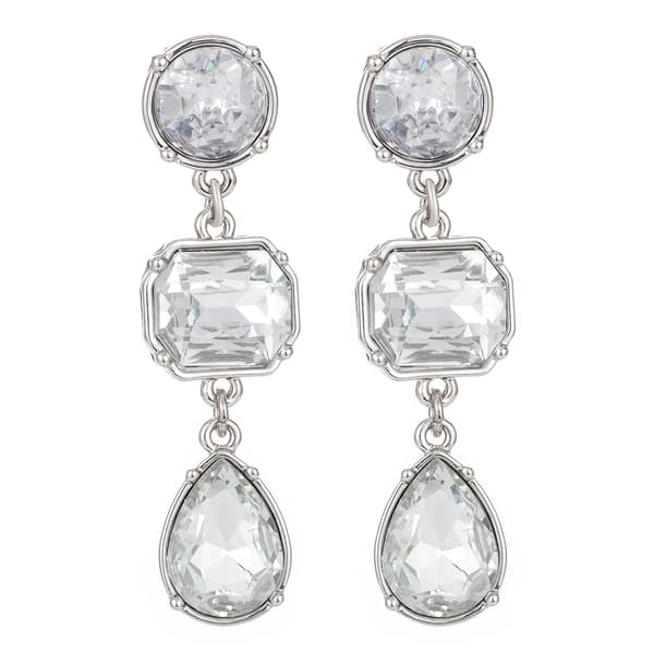 Roman Silver-Tone Crystal Emerald & Pear Cut Drop Earrings - image 
