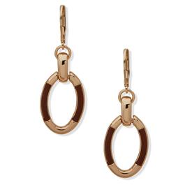 Chaps 2in. Gold-Tone Brown Leather Drop Leverback Earrings