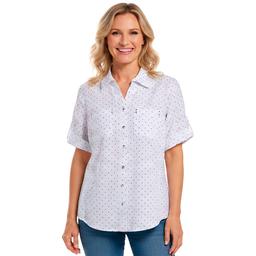 Womens Emily Daniels Elbow Sleeve Dot Button Front Blouse