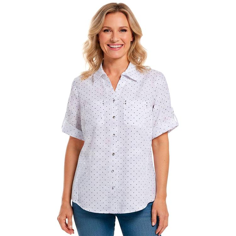 Womens Emily Daniels Elbow Sleeve Dot Button Front Blouse