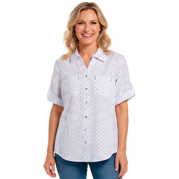 Plus Size Emily Daniels Elbow Sleeve Dot Button Front Blouse - image 