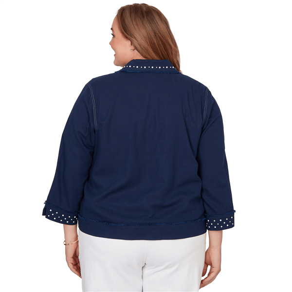 Plus Size Alfred Dunner Port Side Pearl Trim Denim Jacket