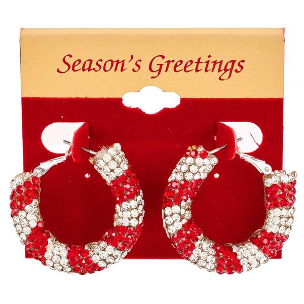 Silver & Red Stripe Glitz Hoop Earrings - image 