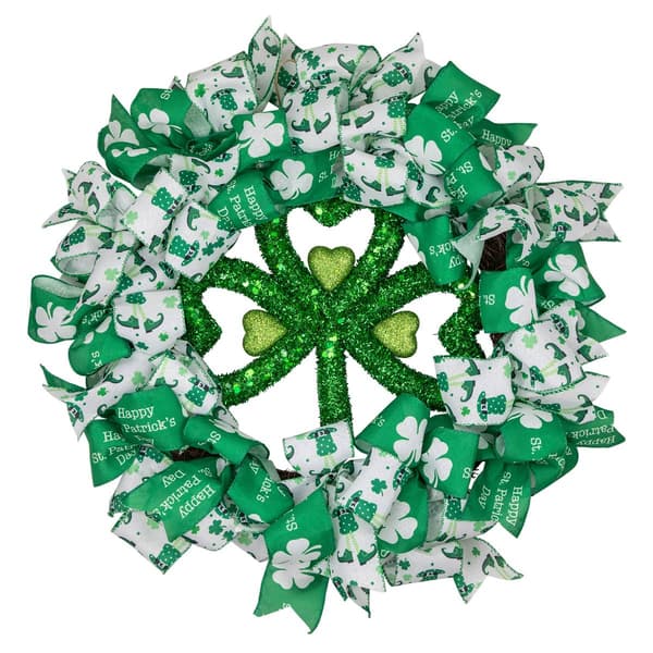 Northlight Seasonal Ribbons & Shamrocks St. Patrick''s Day Wreath - image 