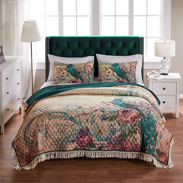 Greenland Home Fashions&#40;tm&#41; Eden Peacock Crochet Embellish Quilt Set
