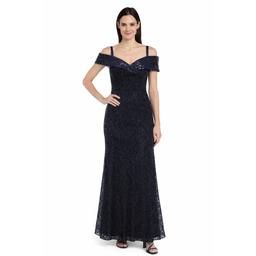 Petites R&M Richards Portrait Collar Sequin Lace Gown