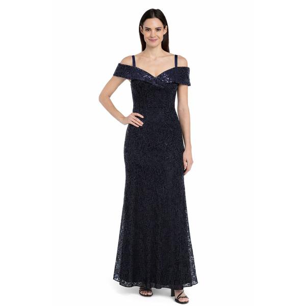 Petites R&M Richards Portrait Collar Sequin Lace Gown