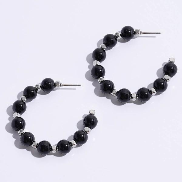 Ashley Cooper(tm) Rhodium-Tone Beaded Hoop Earrings - image 