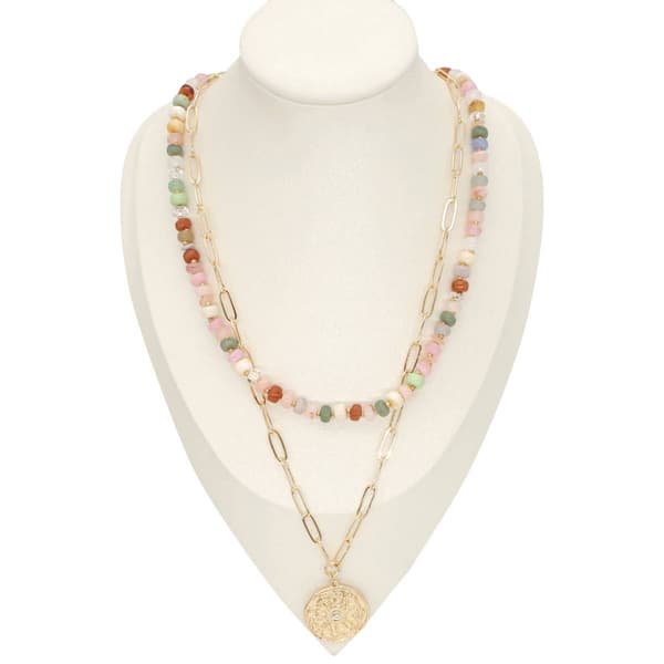 Ashley Cooper(tm) 2 Row Pastel Bead & Chain Flower Pendant Necklace - image 