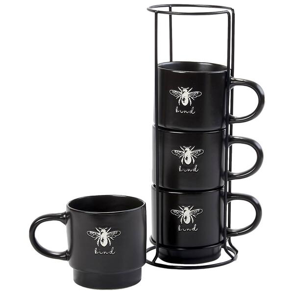Black Bee Kind Standing Stacked Mugs - Set of 4 - image 