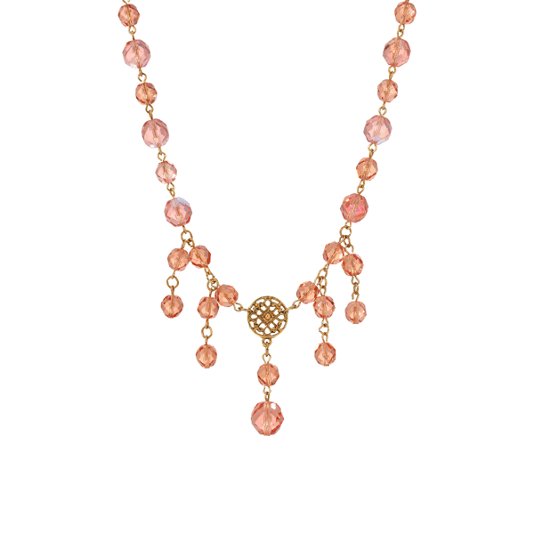 1928 16in. Rosaline Round Bead Bib Necklace - image 