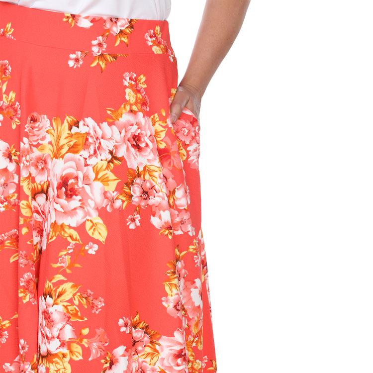 Plus Size White Mark Tasmin Spring Floral Flare Midi Skirt
