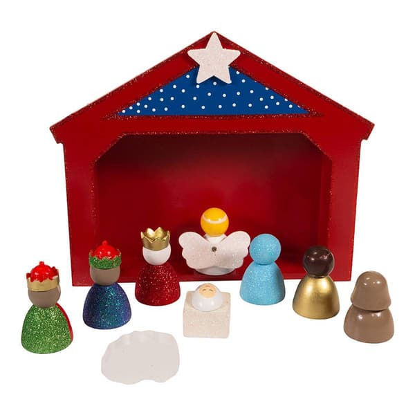 Kurt Adler Miniature Nativity Set w/ 9 Figures &amp; Stable