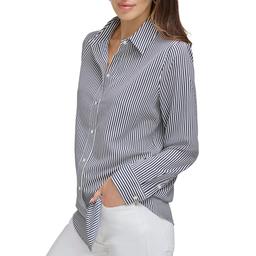 Womens DKNY Long Sleeve Pinstripe Casual Button Down
