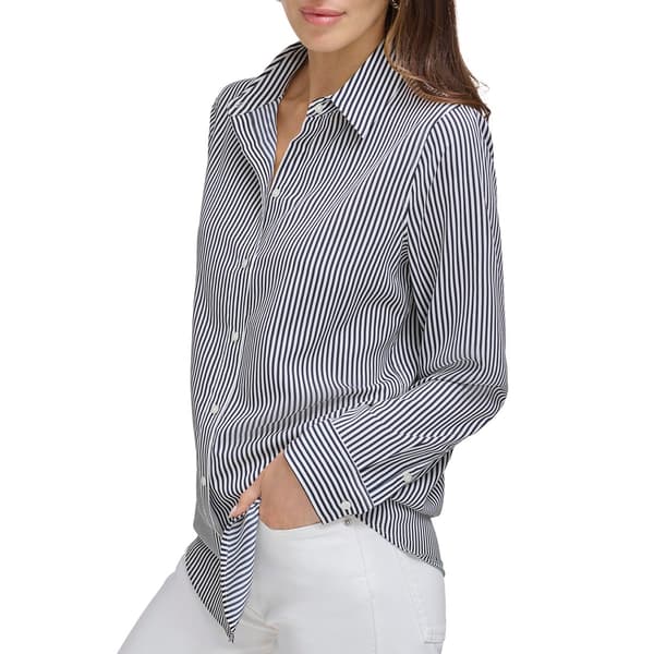 Womens DKNY Long Sleeve Pinstripe Casual Button Down