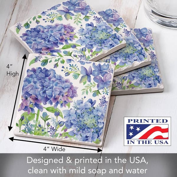 4pk. Beautiful Hydrangea Square Coaster Set