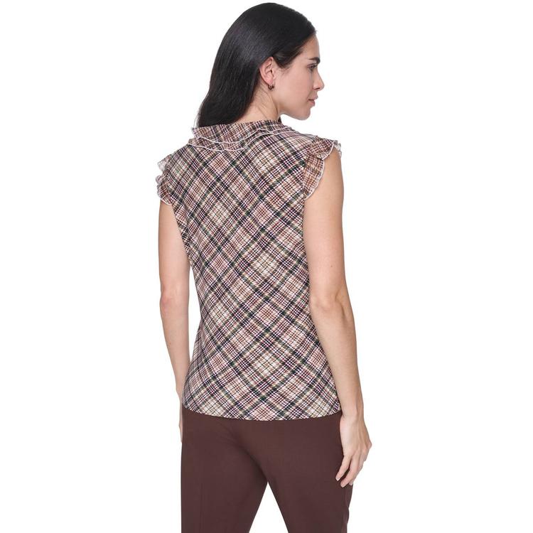 Womens Tommy Hilfiger Sleeveless V-Neck Ruffle Front Plaid Blouse