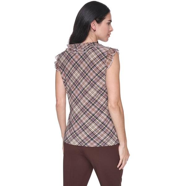 Womens Tommy Hilfiger Sleeveless V-Neck Ruffle Front Plaid Blouse