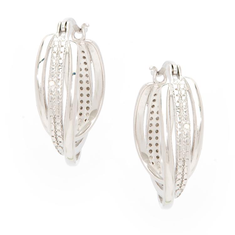 Gianni Argento Sterling Silver Diamond Accent Swirl Hoop Earrings