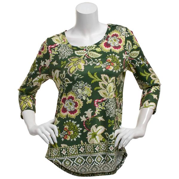 Womens OneWorld 3/4 Sleeve Round Neck Floral Leaf Sublimation Tee