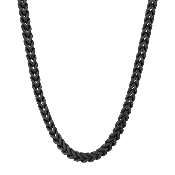 Mens Lynx Black Ion Plated Foxtail Chain Necklace & Bracelet Set