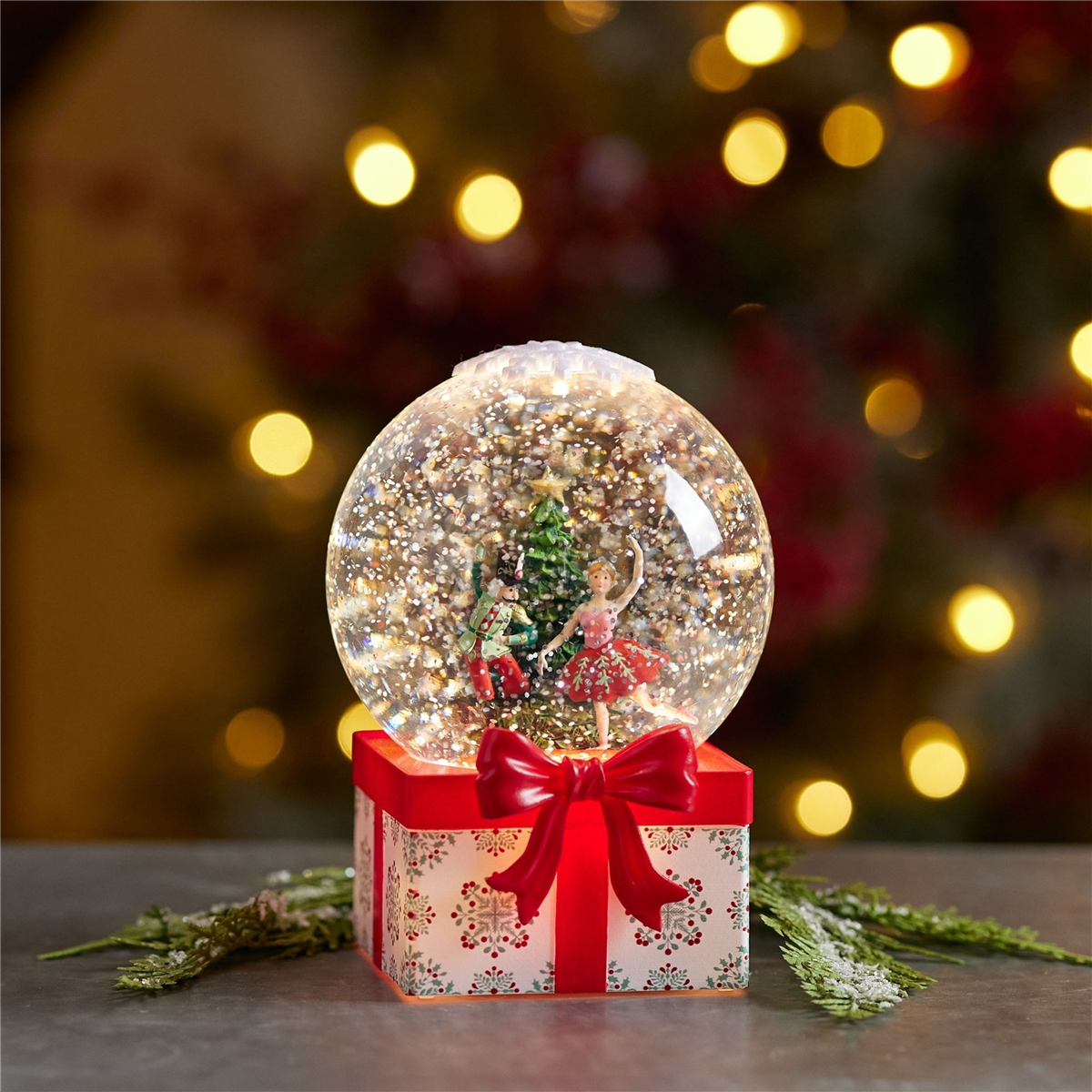 Melrose 6.5in. LED Nutcracker & Ballerina Snow Globe