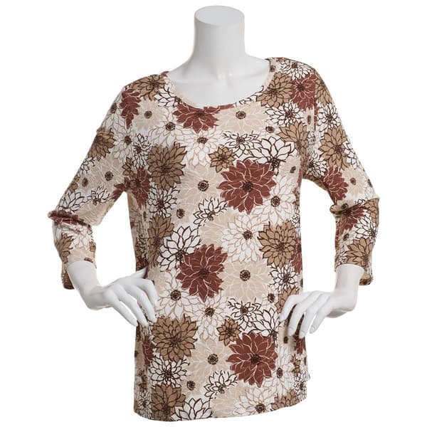 Plus Size Emily Daniels 3/4 Sleeve Neutral Outline Dahlias Tee