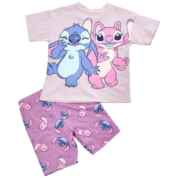 Girls (7-12) Disney Stitch & Angel Love Tee & Bike Short Set