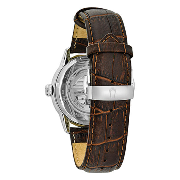 Mens Bulova Mechanical Brown Leather Strap Watch - 96A120