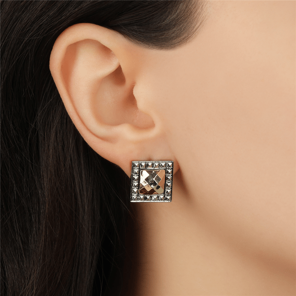 1928 Two-Tone Square Faceted Stud Earrings