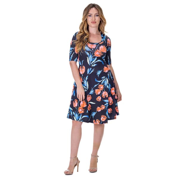 Womens 24/7 Comfort Apparel Floral Knee Length A-Line Dress - image 