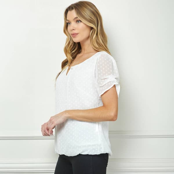 Womens Sara Michelle Short Ruffle Sleeve Dot Keyhole Blouse