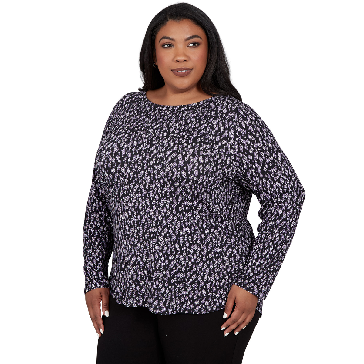 Plus Size Emaline Lavender Revelry Long Sleeve Diamond Blouse
