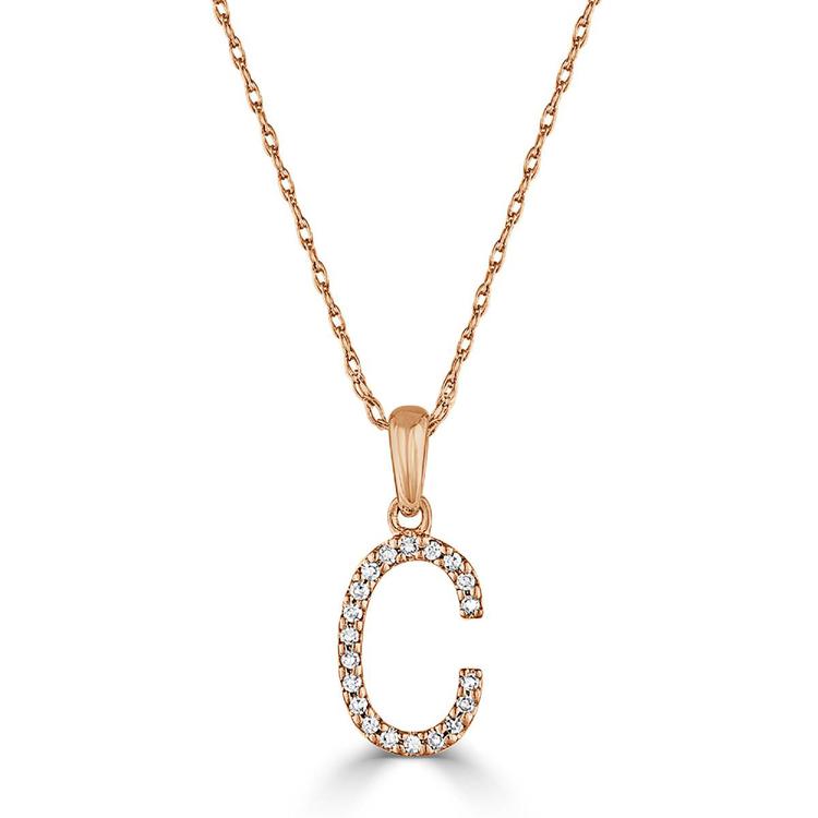 Diamond Classics(tm) 14kt. Rose Gold Initial C Letter Necklace