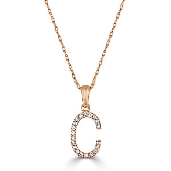 Diamond Classics&#40;tm&#41; 14kt. Rose Gold Initial C Letter Necklace - image 