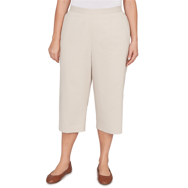 Plus Size Alfred Dunner Classics_S6 Solid Twill Button Hem Capri