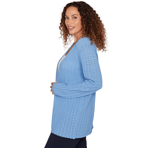Petite Emaline Seabreeze Essence Open Front Pointelle Cardigan