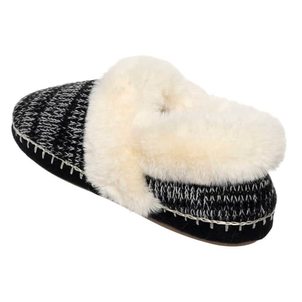 Womens Cuddl Duds® Twist Knit Faux Fur Collar Slippers