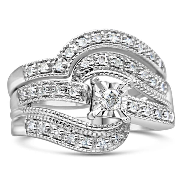 Haus of Brilliance Sterling Silver 1/3ctw. Diamond Bridal Set