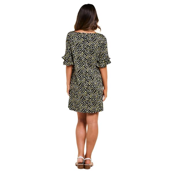 Petite NY Collection Ruffle Sleeve Geometric Shift Dress