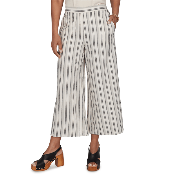 Womens Ruby Rd. Tropical Noir Pull On Stripe Wide Leg Pants