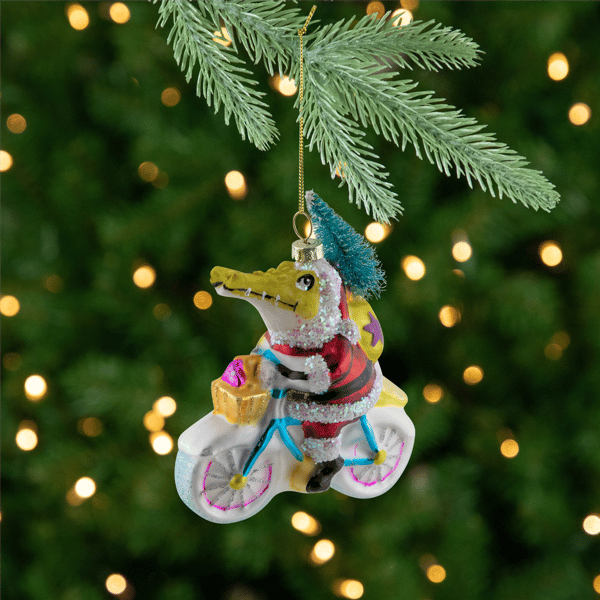 Northlight Crocodile Santa Glass Christmas Ornament  - 4.25in. - image 