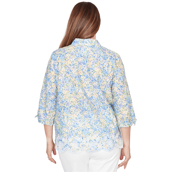 Womens Alfred Dunner Classics 3/4 Sleeve Lace Hem Button Down