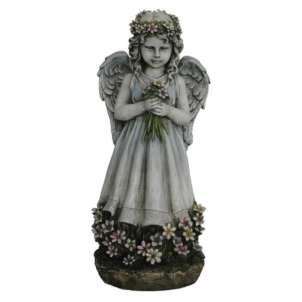 Hi-Line Gift Angel Holding Flowers Garden Statue - image 