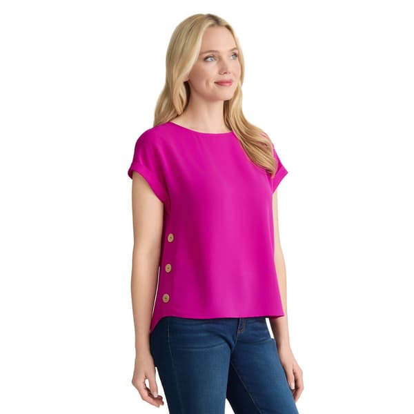 Womens Jones New York Cap Sleeve Side Button Detail Blouse